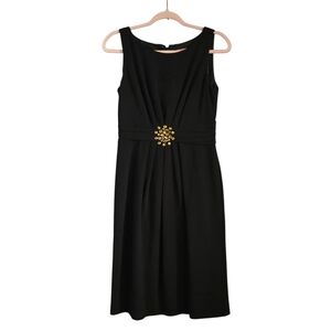 Eliza J Sleeveless Jeweled Ruched Waist Stretchy Crepe Black Cocktail Dress sz 6